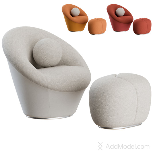 Myrtea Fauteuil Armchair And Pouf By Roche Bobois 3D Model