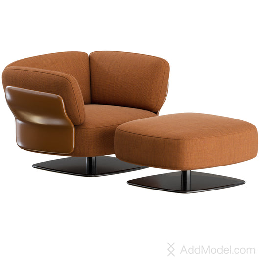 Saki Armchair Armrest and Footstool By Minotti 3D Model
