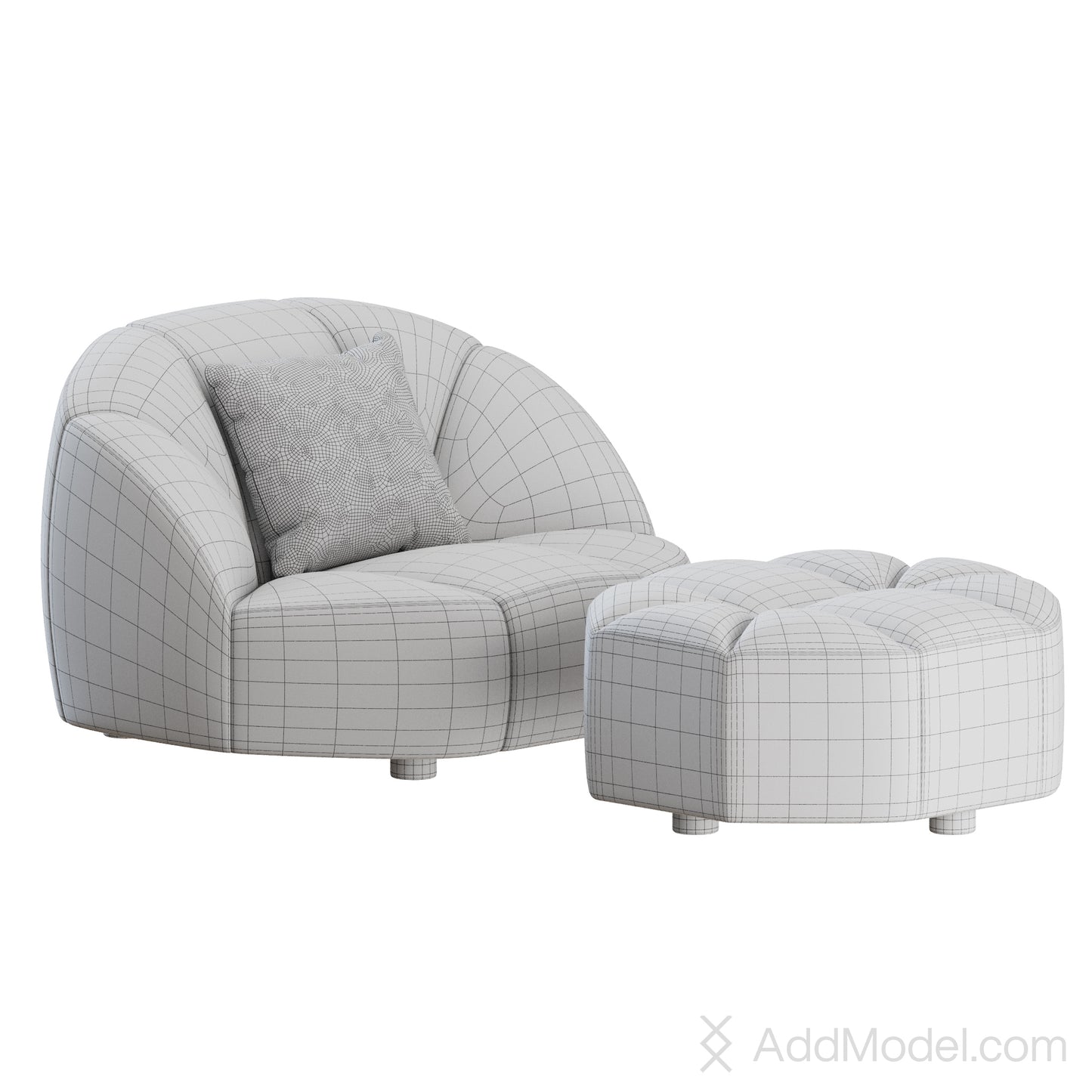 Cloud Armchair and Pouf By Gallotti Radice 3D Model