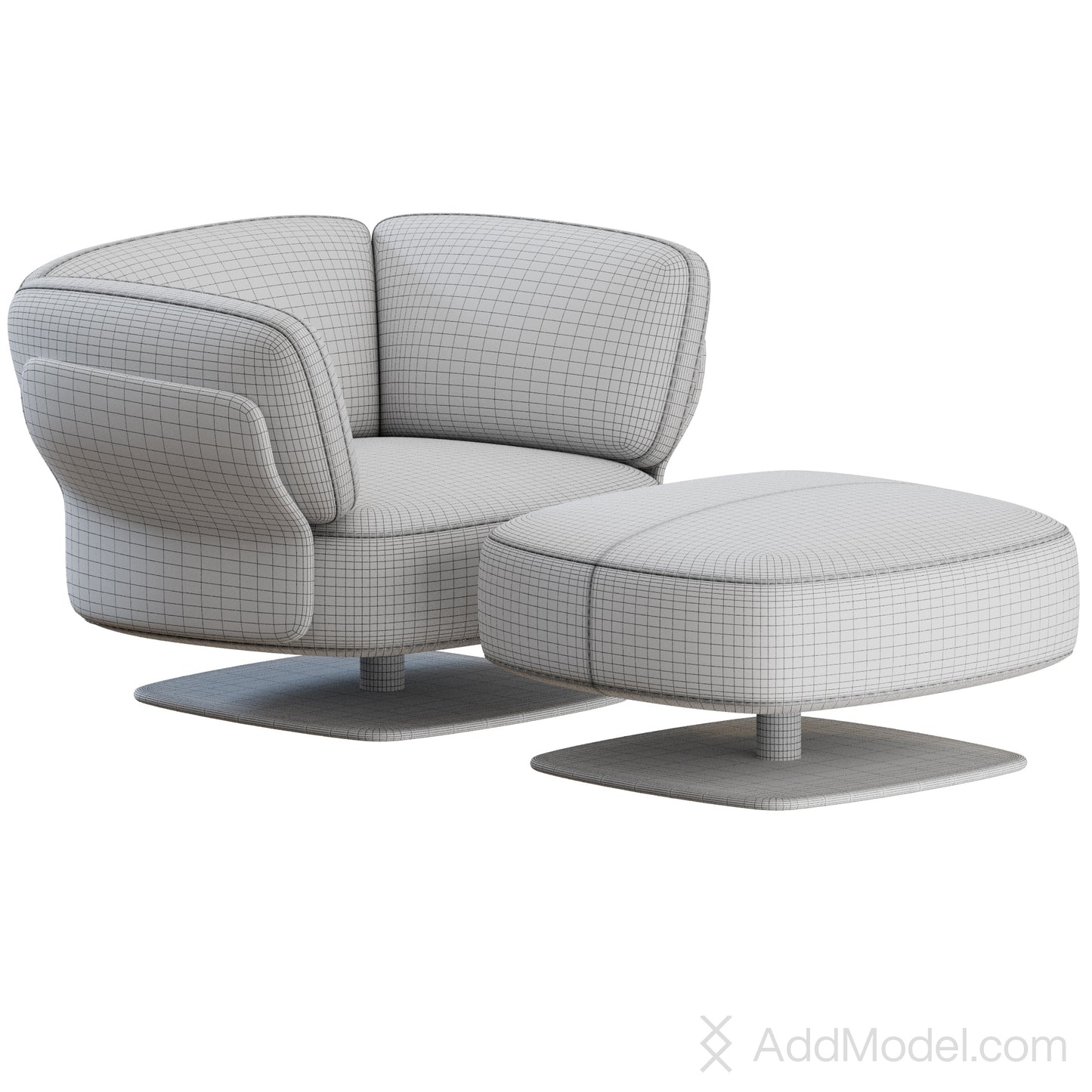 Saki Armchair Armrest and Footstool By Minotti 3D Model