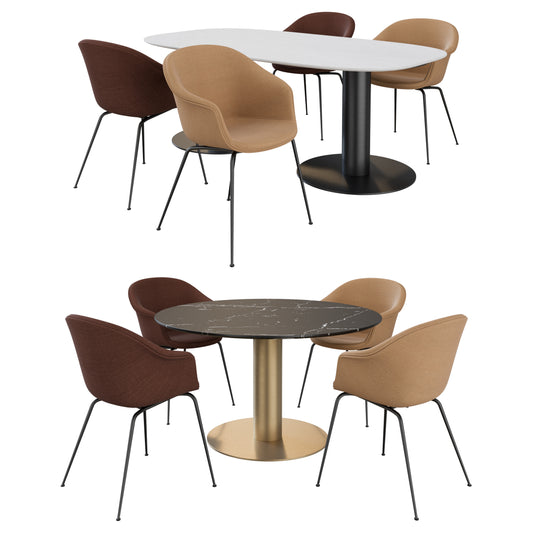 Bat Dining Chair + Marble Tables 2.0 By Gubi 3D Model