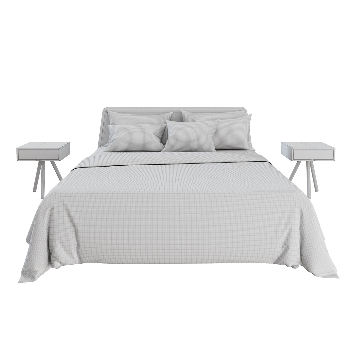 Wooden Bed With Linen Cover 3D Model