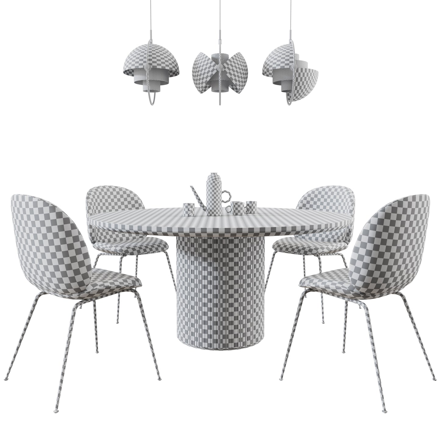 Beetle Chair + Moon Dining Table Round + Multi-Lite Pendant By Gubi 3D Model