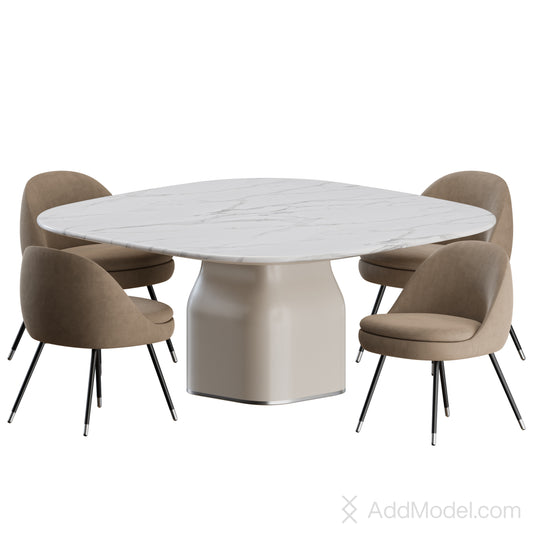 Sendai Chair Saki Table By Minotti 3D Model
