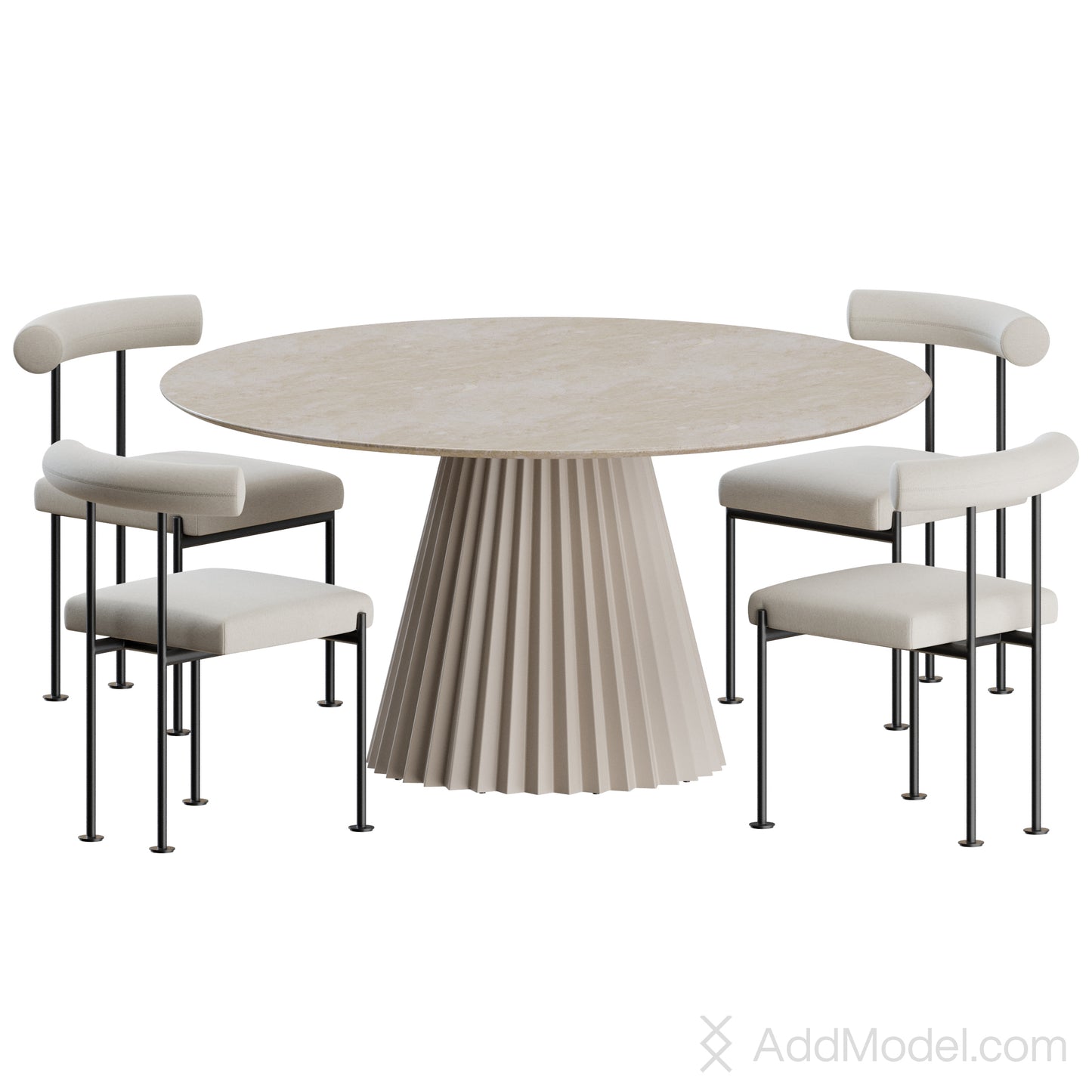 Qua-ndo Chair Plisse Table By MIDJ 3D Model