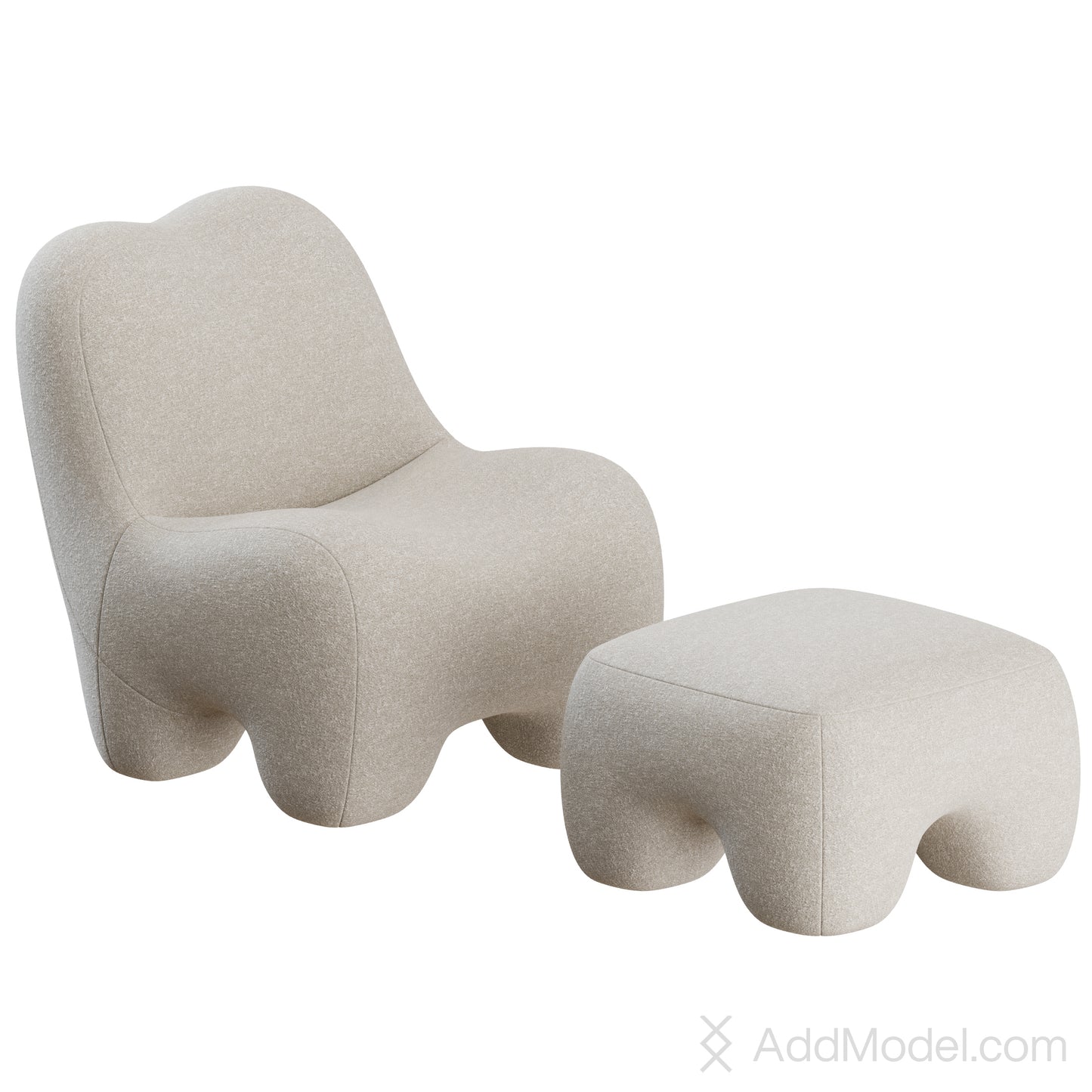 Gummy Lounge Armchair Footstool By Toogood 3D Model