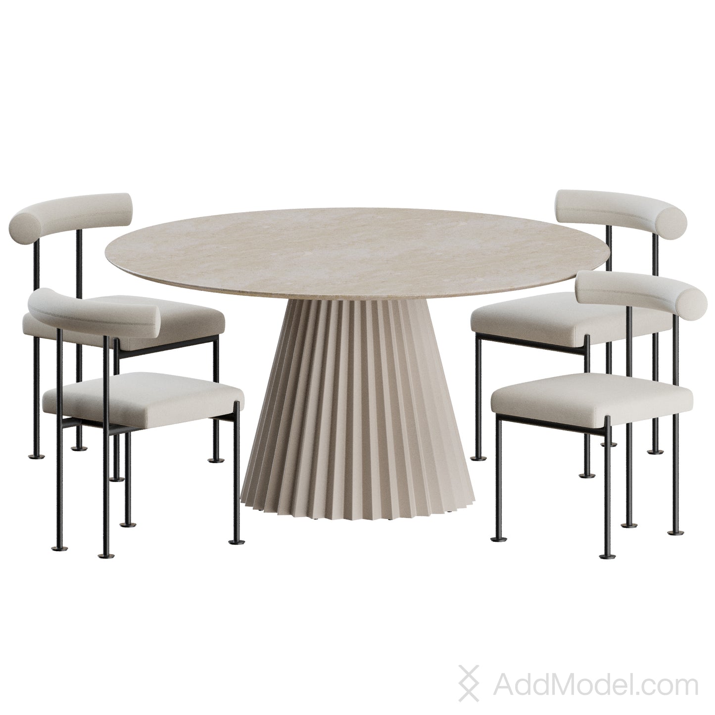Qua-ndo Chair Plisse Table By MIDJ 3D Model