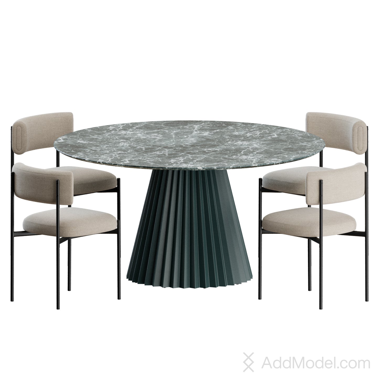 Amelie Chair and Plissé Table 3D model by MIDJ – photorealistic render in modern interior, 3ds Max with V-Ray materials