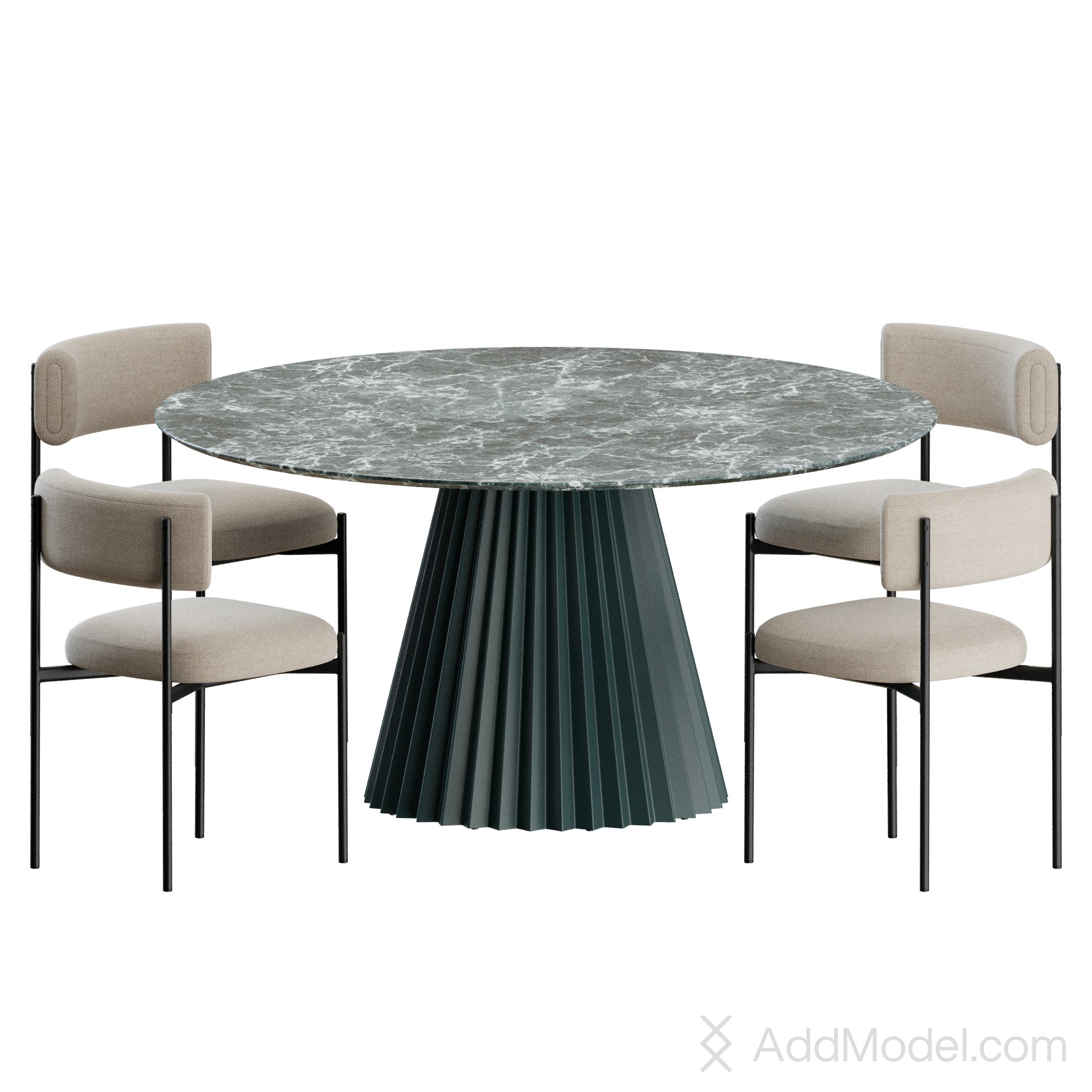 Amelie Chair and Plissé Table 3D model by MIDJ – photorealistic render in modern interior, 3ds Max with V-Ray materials