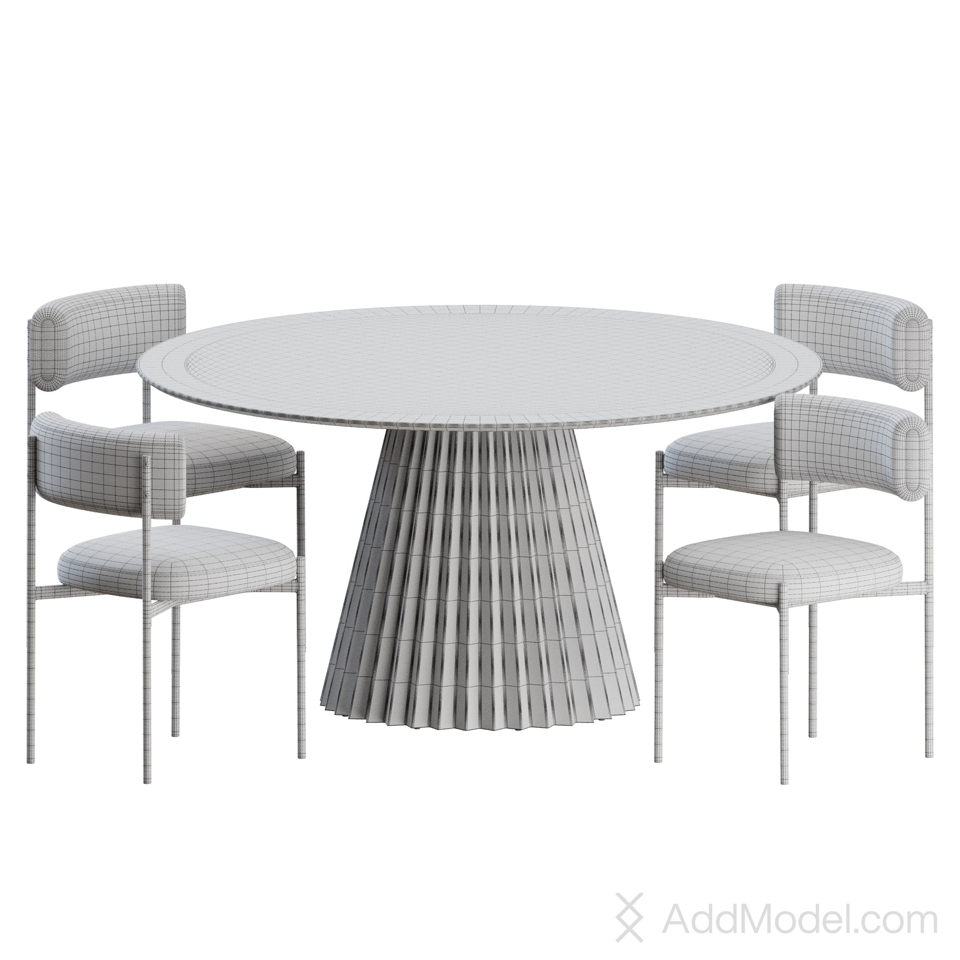 Wireframe view showing the clean quad-based topology of the MIDJ Amelie Chair and Plisse Table 3D model.