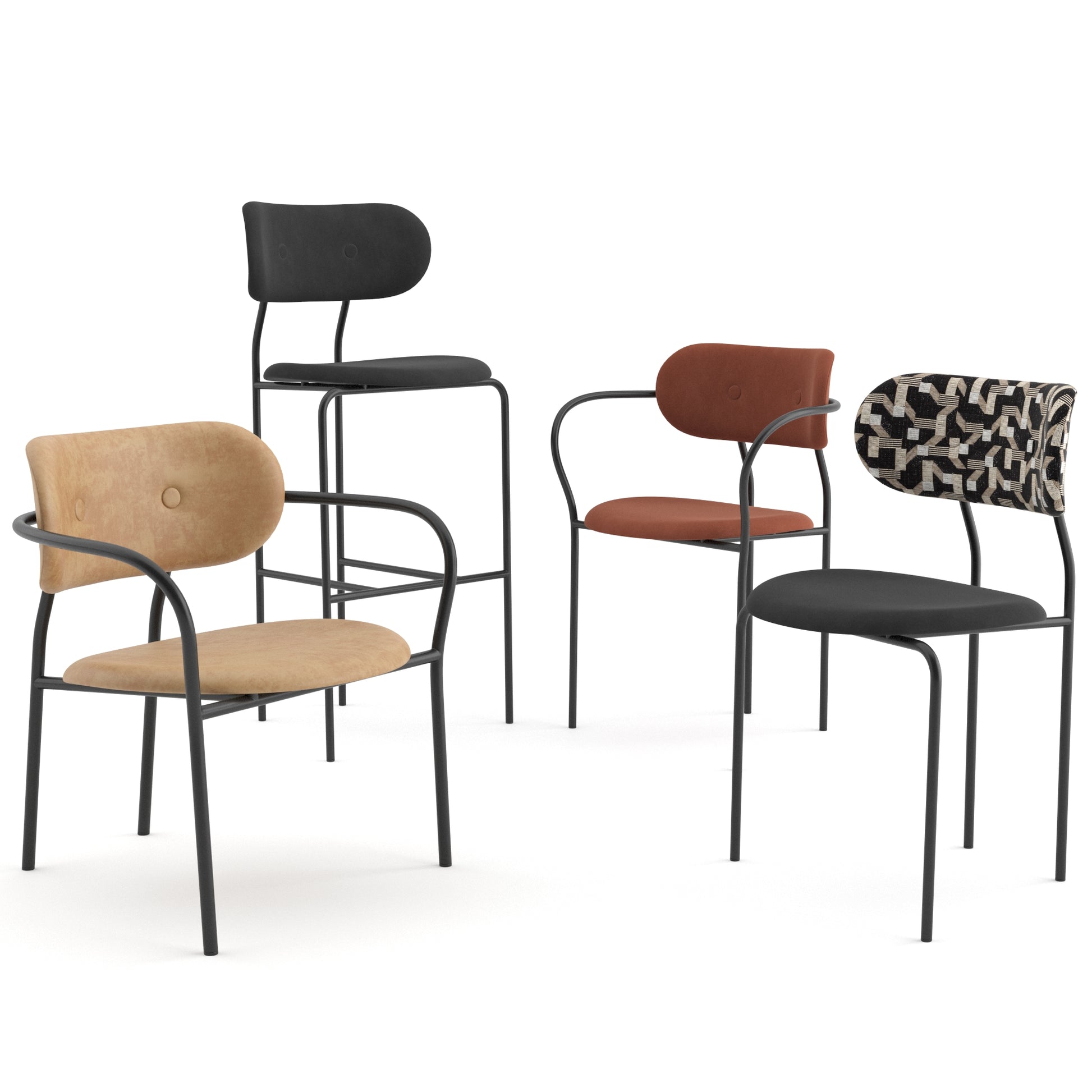Coco Dining Chair With Armrest + Coco Lounge Chair + Coco Bar Chair By Gubi 3D Model