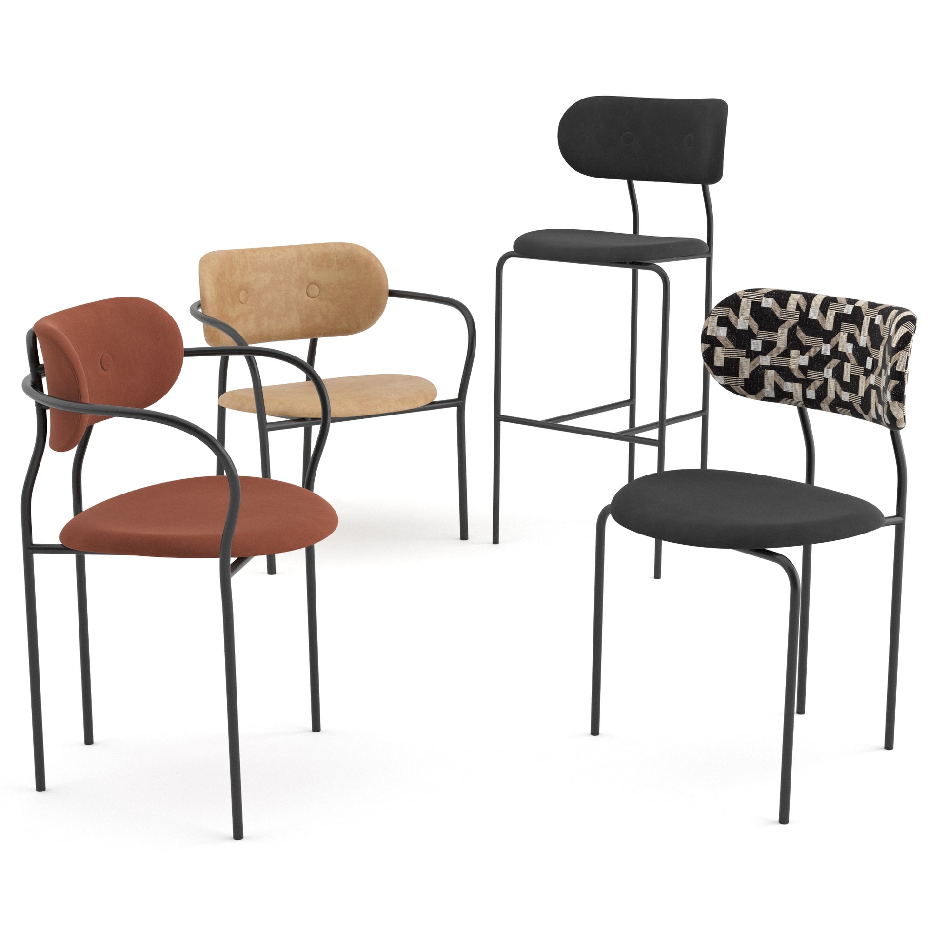 Coco Dining Chair With Armrest + Coco Lounge Chair + Coco Bar Chair By Gubi 3D Model