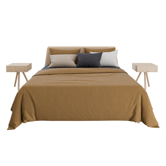 Wooden Bed With Linen Cover 3D Model