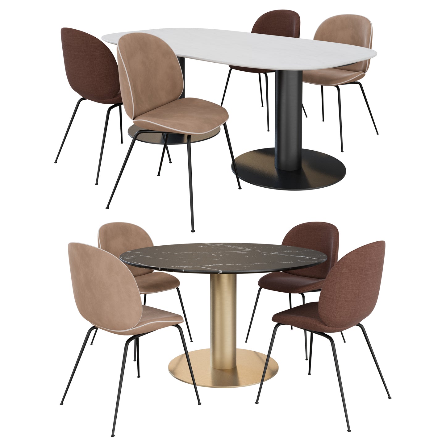 Beetle Dining Chair + Marble Tables By Gubi 3D Model