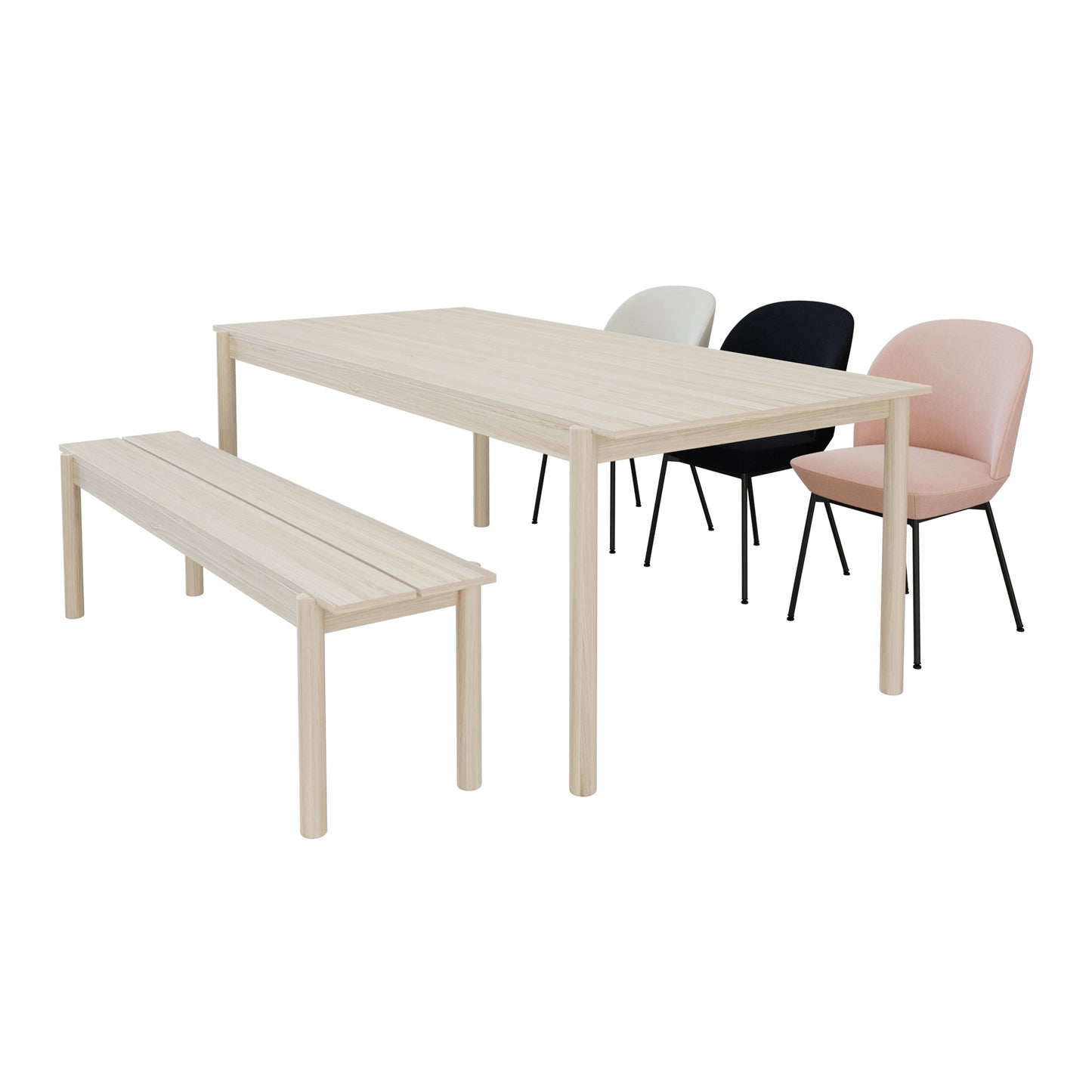 Oslo Side Chair + Linear Wood Table + Bench By Muuto 3D Model