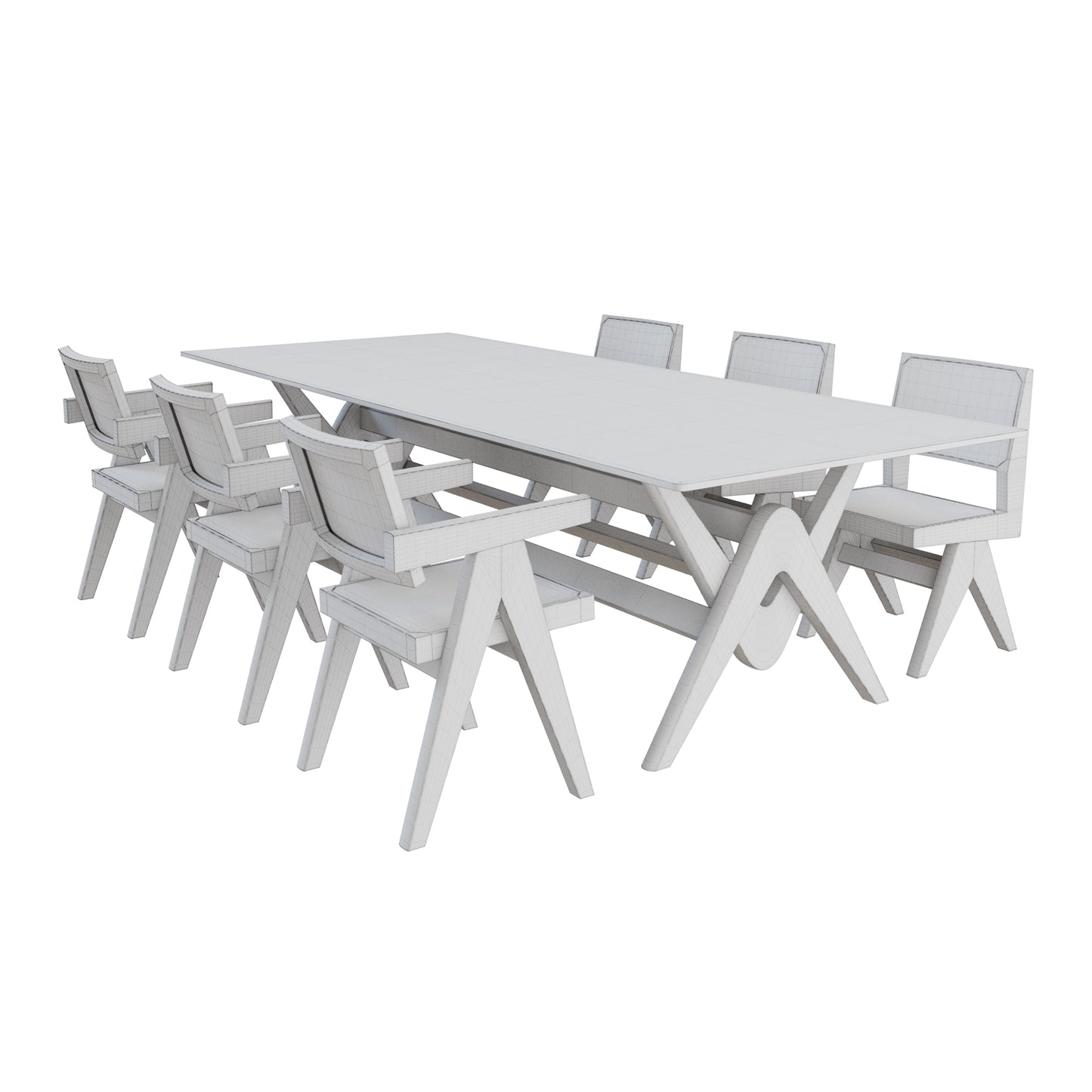 Pierre Jeanneret Dinning Set 3D Model