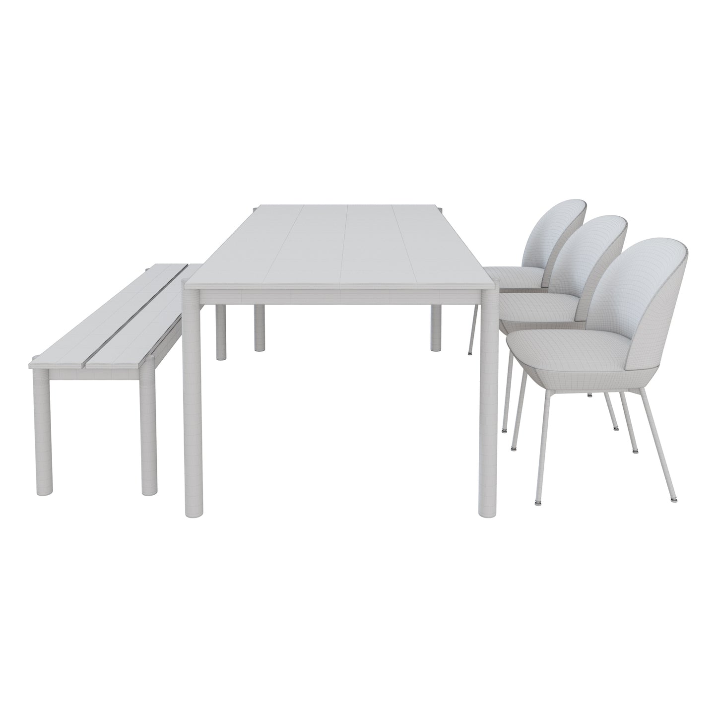 Oslo Side Chair + Linear Wood Table + Bench By Muuto 3D Model